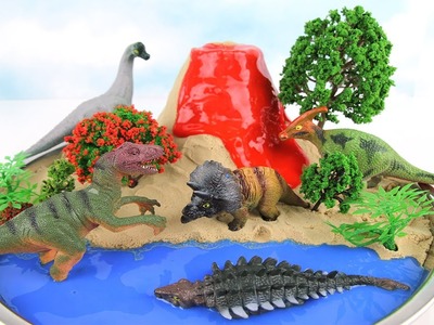 DIY VOLCANO ERUPTION with Lava. Learn Dinosaurs Volcano Science Kit for Kids Mini beach Kinetic Sand