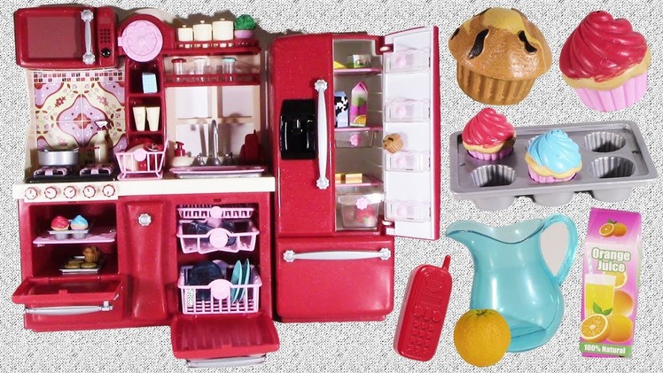 Doll GOURMET KITCHEN & Refrigerator TOYS! Perfect for AG DOLLS! Baking Cupcakes & Accesories!