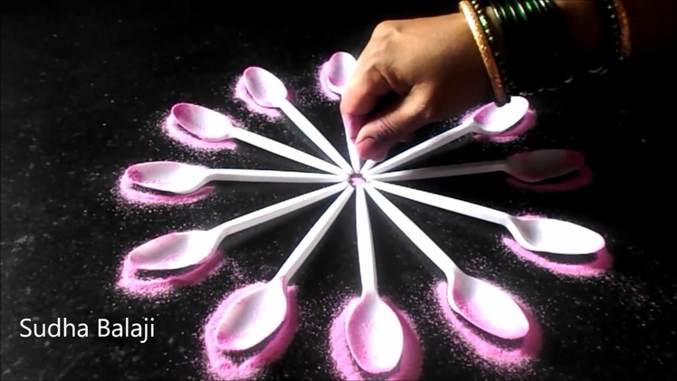 Easy Innovative rangoli designs  | rangoli tools - buds spoons | Flower rangoli pattern( rose buds )