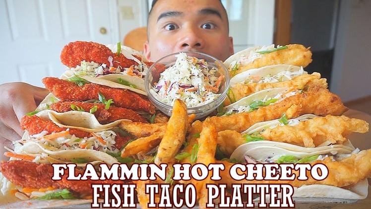 FLAMMIN HOT CHEETO'S  FISH TACO PLATTER | MUKBANG | DIY | QT