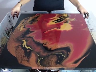 Fluid Acrylic Pouring Painting Red & Black & Gold
