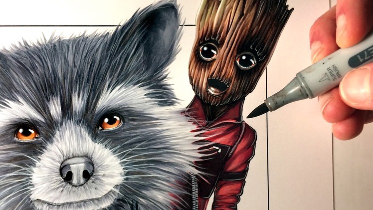 Let's Draw ROCKET RACCOON + BABY GROOT from GUARDIANS OF THE GALAXY VOL. 2 - FAN ART FRIDAY