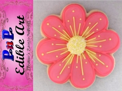 Pink Spring Flower Sugar Cookie with Royal Icing.