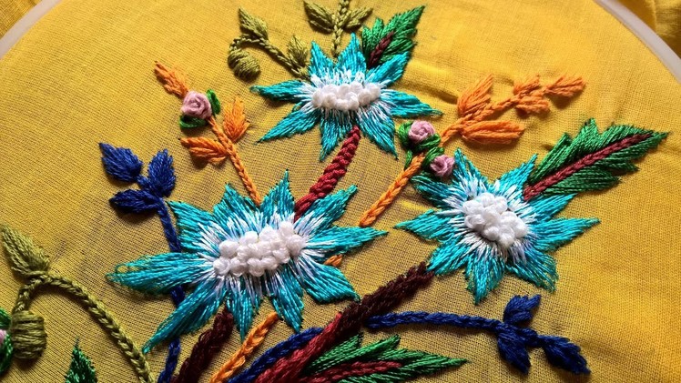 Hand embroidery.  Hand embroidery flowers  for beginners. embroidery stitches tutorial.