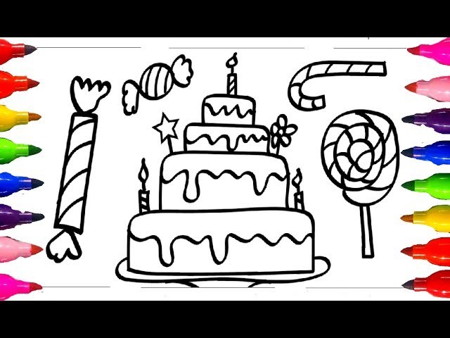 How to Draw and Color| Coloring for kids Sweet Cake,Candies,Ice Cream,Lollies Colored Markers