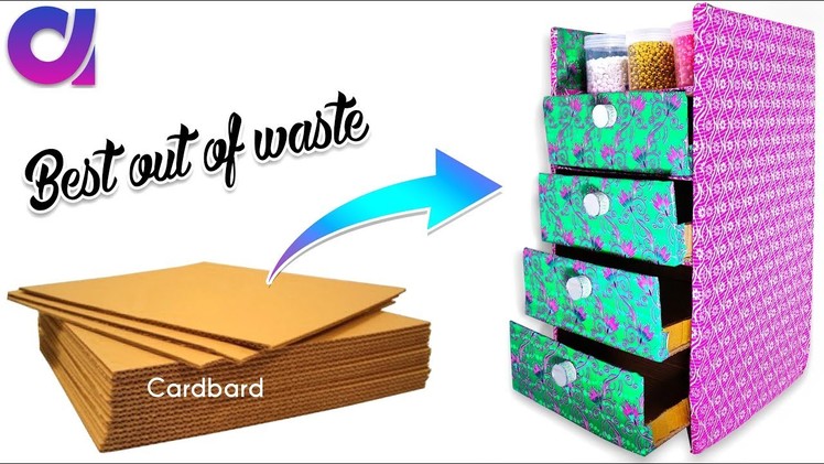 How to make desk organizer.drawer from waste cardboard | Cardboard  Crafts | Artkala 224