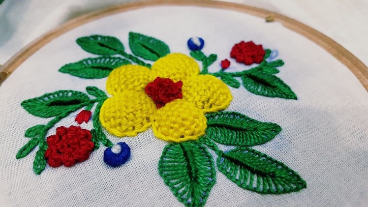 Padded flower stitch :hand embroidery step by step