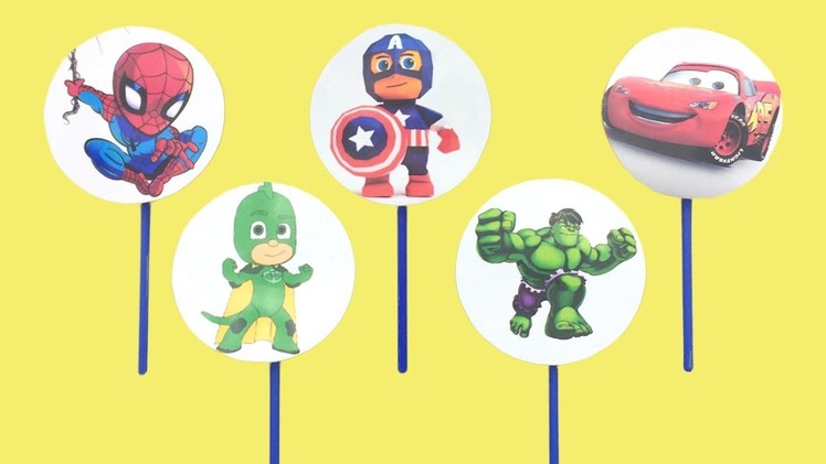 Play Doh Lollipops Candy with Superhero Hulk Spiderman PJ Masks McQueen Cars Learn Colors for Kids