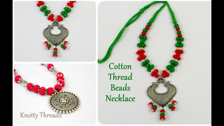 Antique Jewelry | Stylish Cotton Thread Beads Necklace | Oxidized Jewelry | DIY | knottythreadz.com