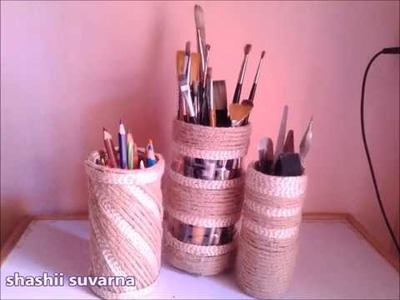 Best Out Of Waste Plastic Jute Yarn Wrapped Table Organiser