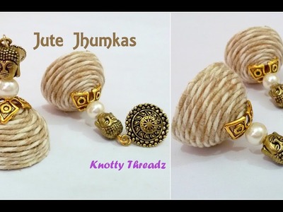 Earrings | Trendy Jute Jhumkas Making by Knotty Threadz Using Antique Findings