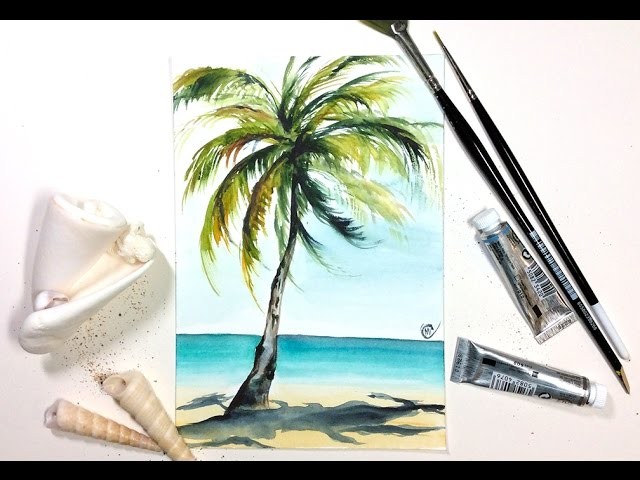 EASY Watercolor REAL TIME Palm Tree Painting Demonstration