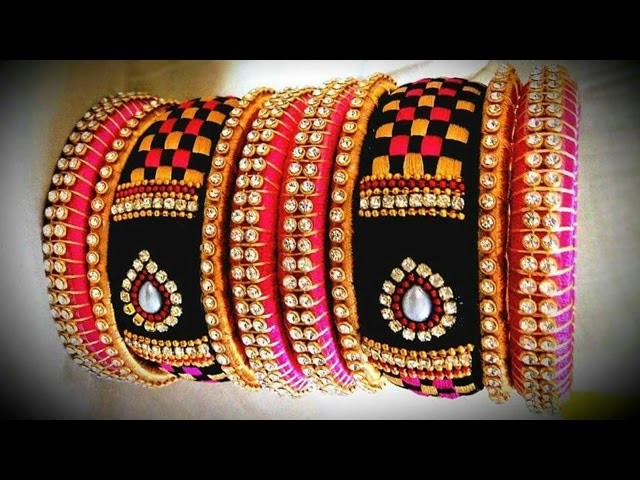 Gorgeous Stone Setting Silk Thread Bangle Designs