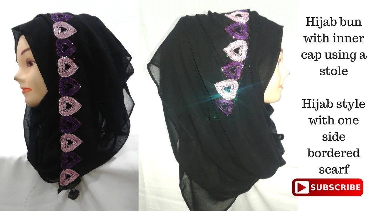 Hijab Bun with one side borderd scarf for beginners Easy 