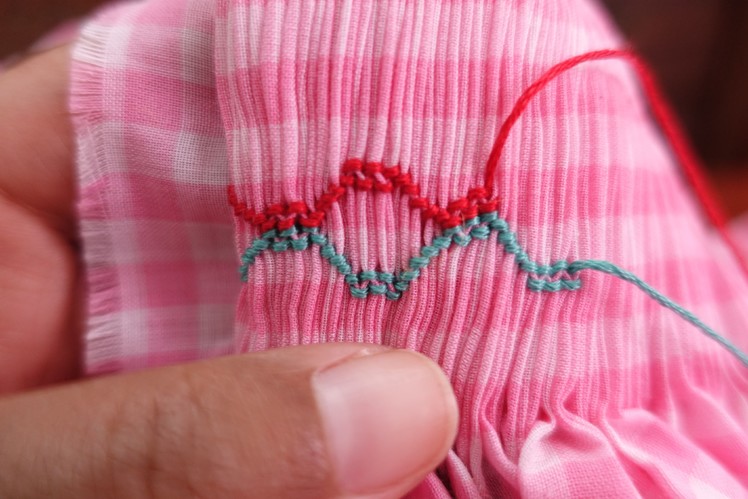 Smocking stitches combining stitches to make intricate details