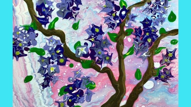 Abstract Lilac Flowers Easy Poured Fluid Acrylic Painting Step by Step Technique