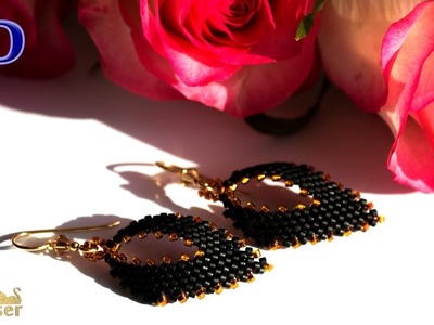Black&Gold Beaded Earrings. 3D Beading Tutorial