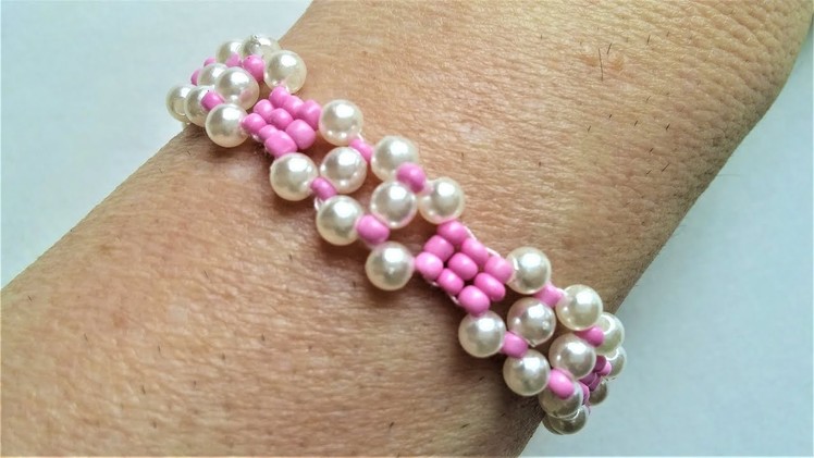 Easy beaded pink bracelet for girls. beading tutorial for beginners