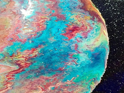 Fluid Acrylic Pour Painting - Abstract Fantasy Planet - Using a Mask Experiment