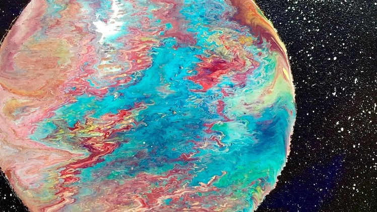 Fluid Acrylic Pour Painting - Abstract Fantasy Planet - Using a Mask Experiment