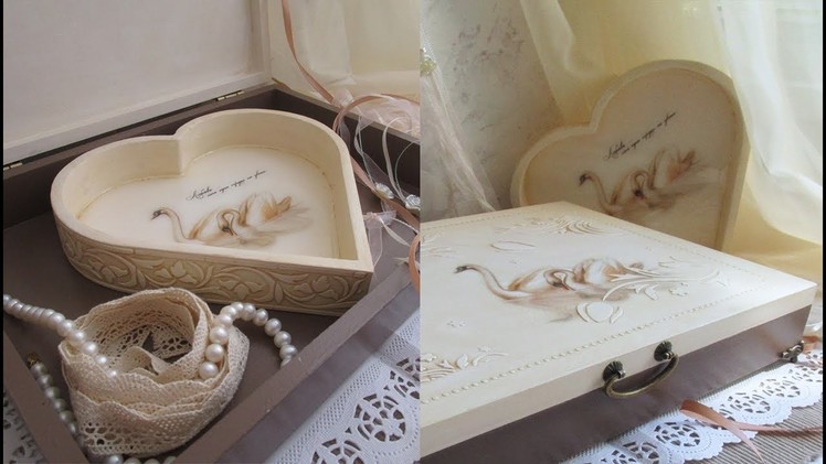 How to decoupage box with rice paper and epoxy resin. Wedding memory box.