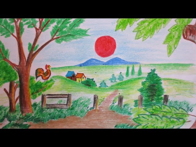 How To Draw A Beautiful Sunrise Scenery Drawing Channel 17