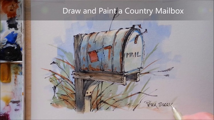 How to Draw and Paint a Country Mailbox. Line and Wash Watercolor. Peter Sheeler