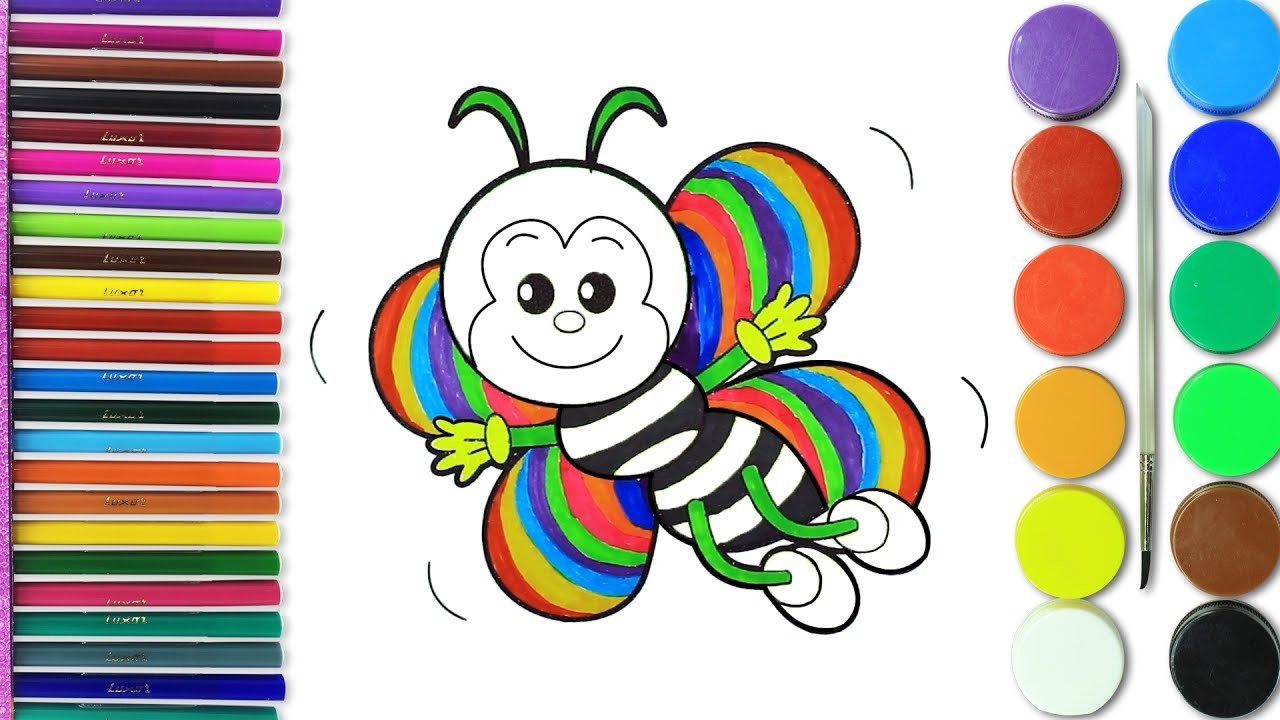How to Draw Rainbow Bee Coloring Pages| Learn Drawing For Kids| Art Colours Yellow Bee For Kids