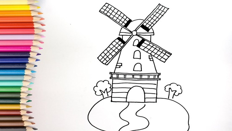 How to Draw Windmill Coloring Pages | Kids Songs Learn Drawing | Art Colours for Children