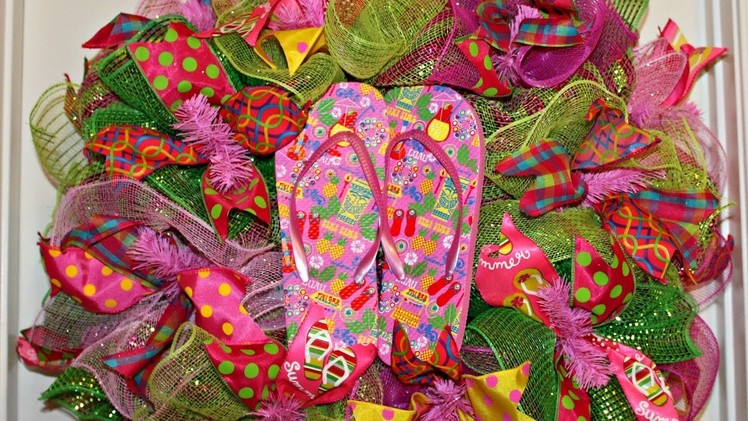 How to make a colorful deco mesh flip flop wreath poof and ruffle