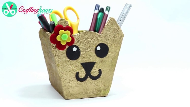 How to Make a Pen.Pencil Stand for Kids Study Table with Waste Cardboard | CraftingHours