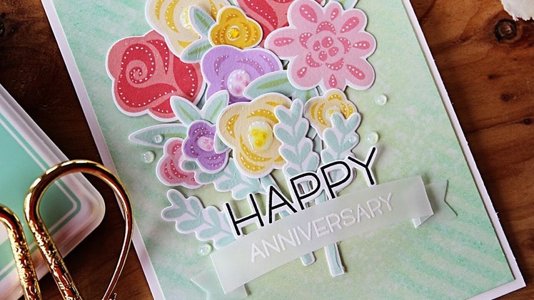 Lawn Fawn | Fab Flowers Happy Anniversary Card