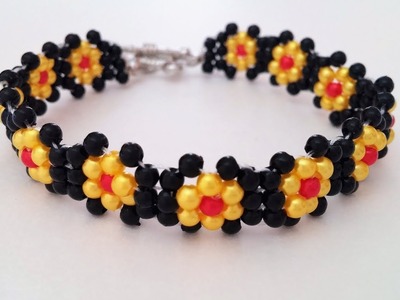 Make simple beaded flower bracelet. Bracelet design idea