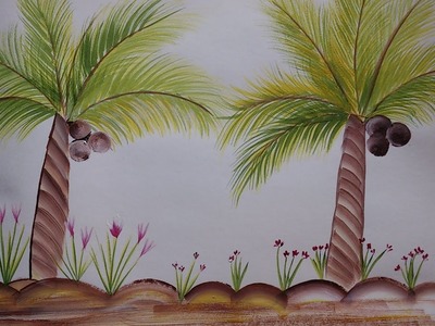 One stroke painting for beginners. One stroke painting techniques.Palm Tree painting.