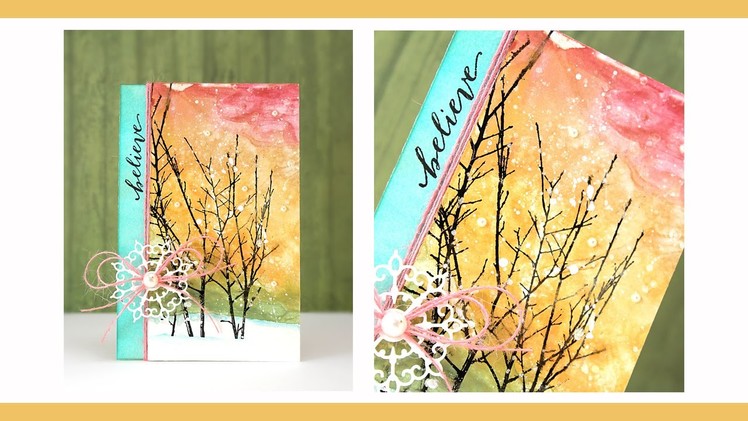 Paint and Stamp and Shimmering Winter Scene