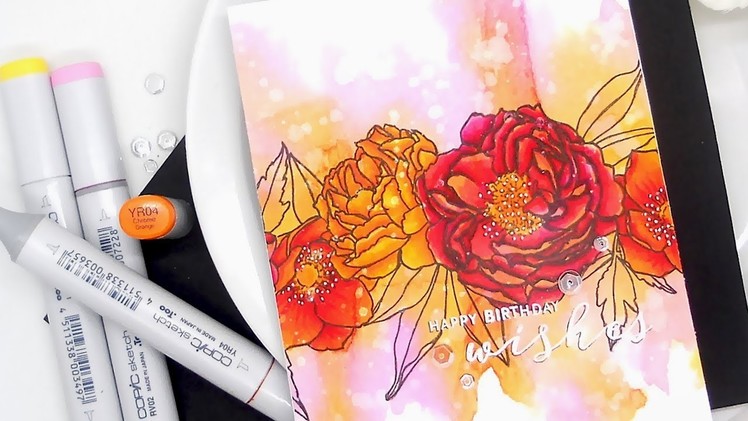 Analogous Watercolors and Copics w.Kelly ft. MODERN PEONIES Stamp Set