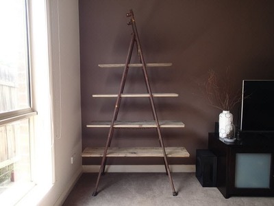 Antique vintage industrial style wood metal display ladder shelf bookshelf room divider - Now Sold