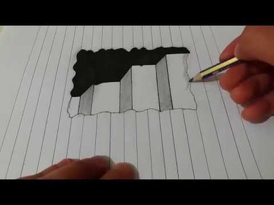 ÇOK KOLAY!!! ___3D Merdiven Çizimi __How to Draw 3D Steps in Line Paper - Easy Trick Art for Kids