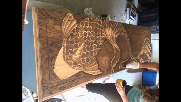Decorative Wood Stain, Gradual stained Koi Fish Dresser