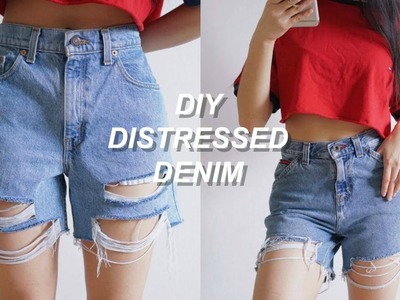 DIY DISTRESSED DENIM JEAN SHORTS | Recycle Denim Jeans | THATTOMMYGIRL