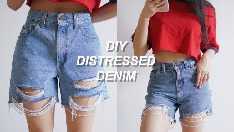 DIY DISTRESSED DENIM JEAN SHORTS | Recycle Denim Jeans | THATTOMMYGIRL