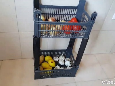 DIY- Fruit Crates into veges basket shelf- Quick and Easy recycling idea
