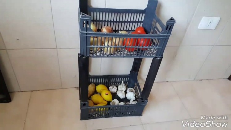 DIY- Fruit Crates into veges basket shelf- Quick and Easy recycling idea