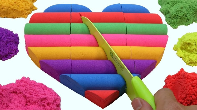 DIY How To Make Kinetic Sand Rainbow Heart Popsicle Sticks - Learn Colors Videos For Kids