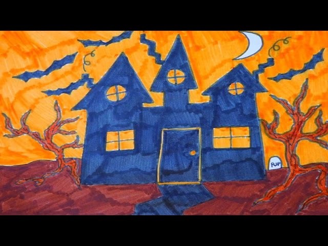 Haunted House Halloween Drawing For Kids: Learn Colors and Shapes