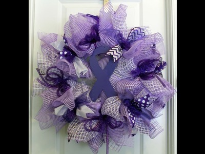 How to make a deco mesh wreath with the poof petal method for cancer awareness hodgkins
