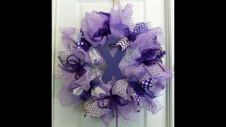 How to make a deco mesh wreath with the poof petal method for cancer awareness hodgkins