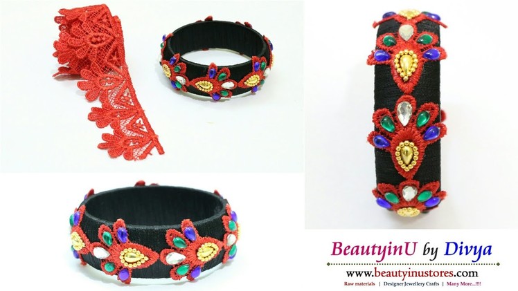How To Make Lace Silk Thread Bangle.Kada at Home. Silk Thread Jewellery. Fancy Bangle. DIY
