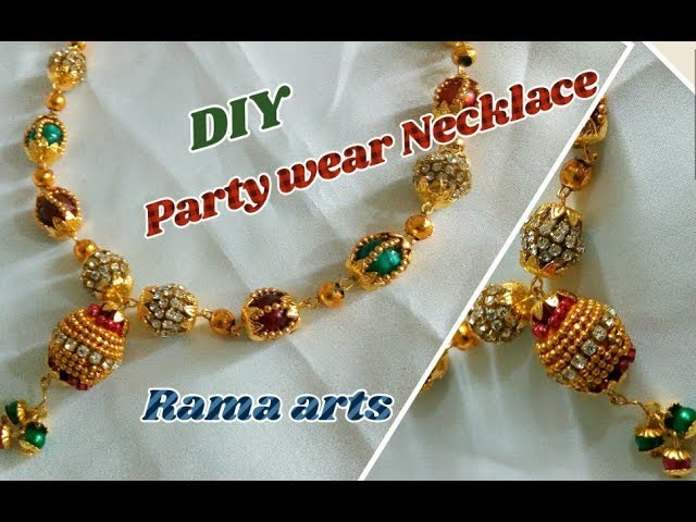 Partywear Stone beaded necklace - How to make partywear necklace | jewellery tutorials