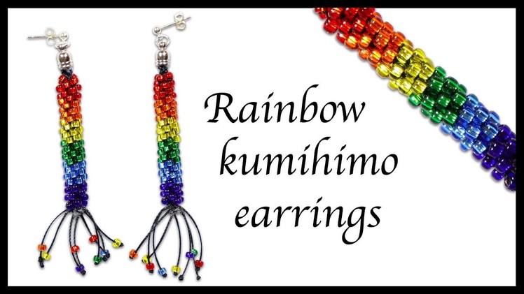 Rainbow beaded kumihimo earrings